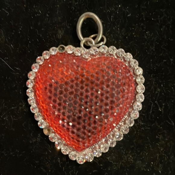 Retro 1990s silver tone pink druzy heart pendant with 38 crystal accents - Picture 1 of 9